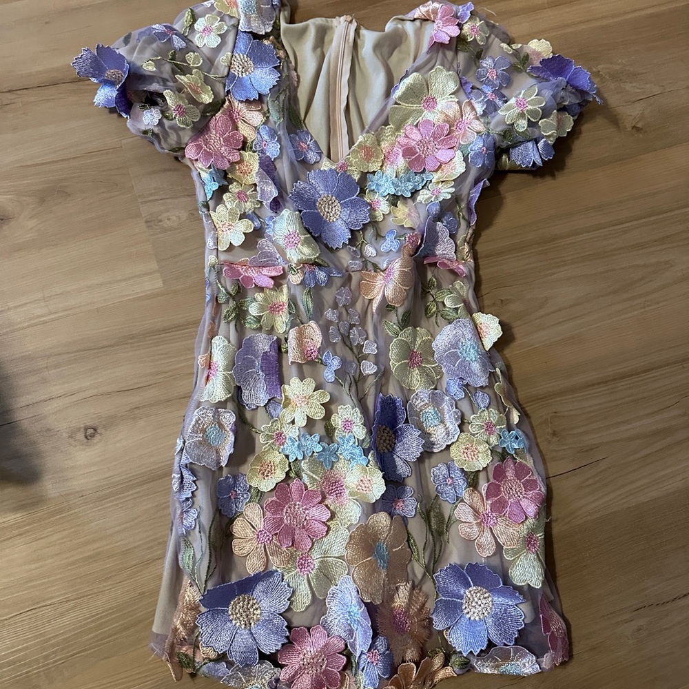 Elliatt Anthea Floral Appliqué Minidress in Pink Multi